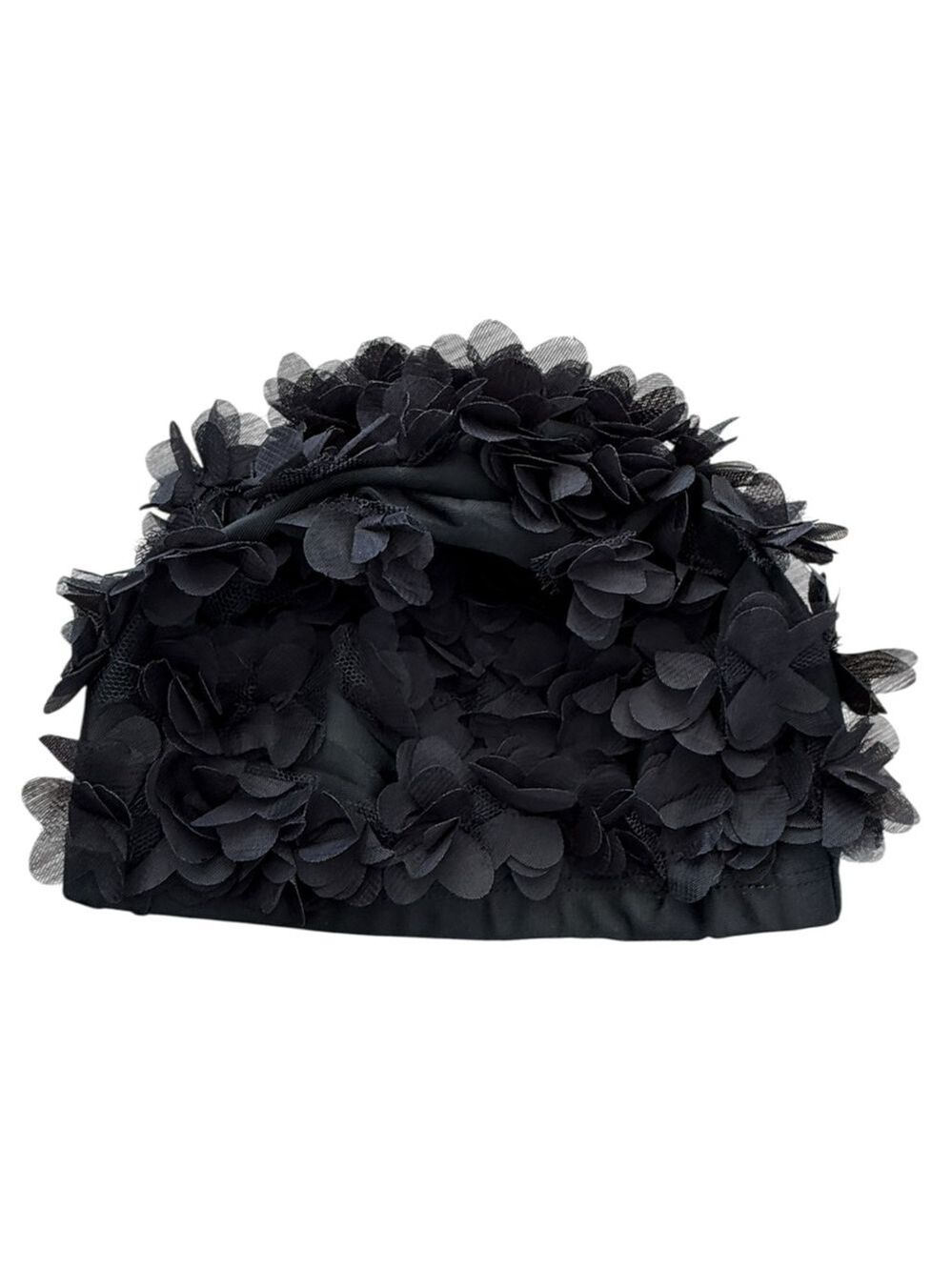 Black Floral Swim Cap 3D Flower Retro Glam - Picture 2 of 4